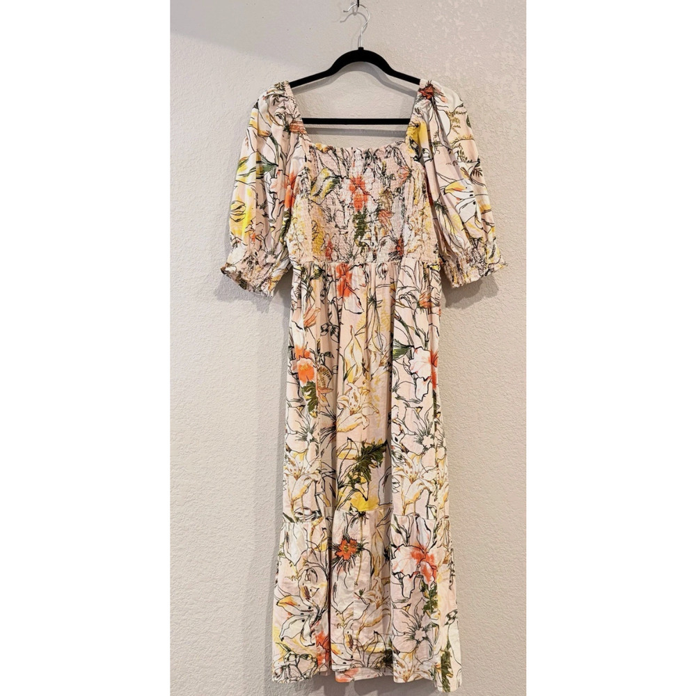 INC Dress International Concepts Floral Puff Sleeve Women's 1X 18 20 22 Pastel